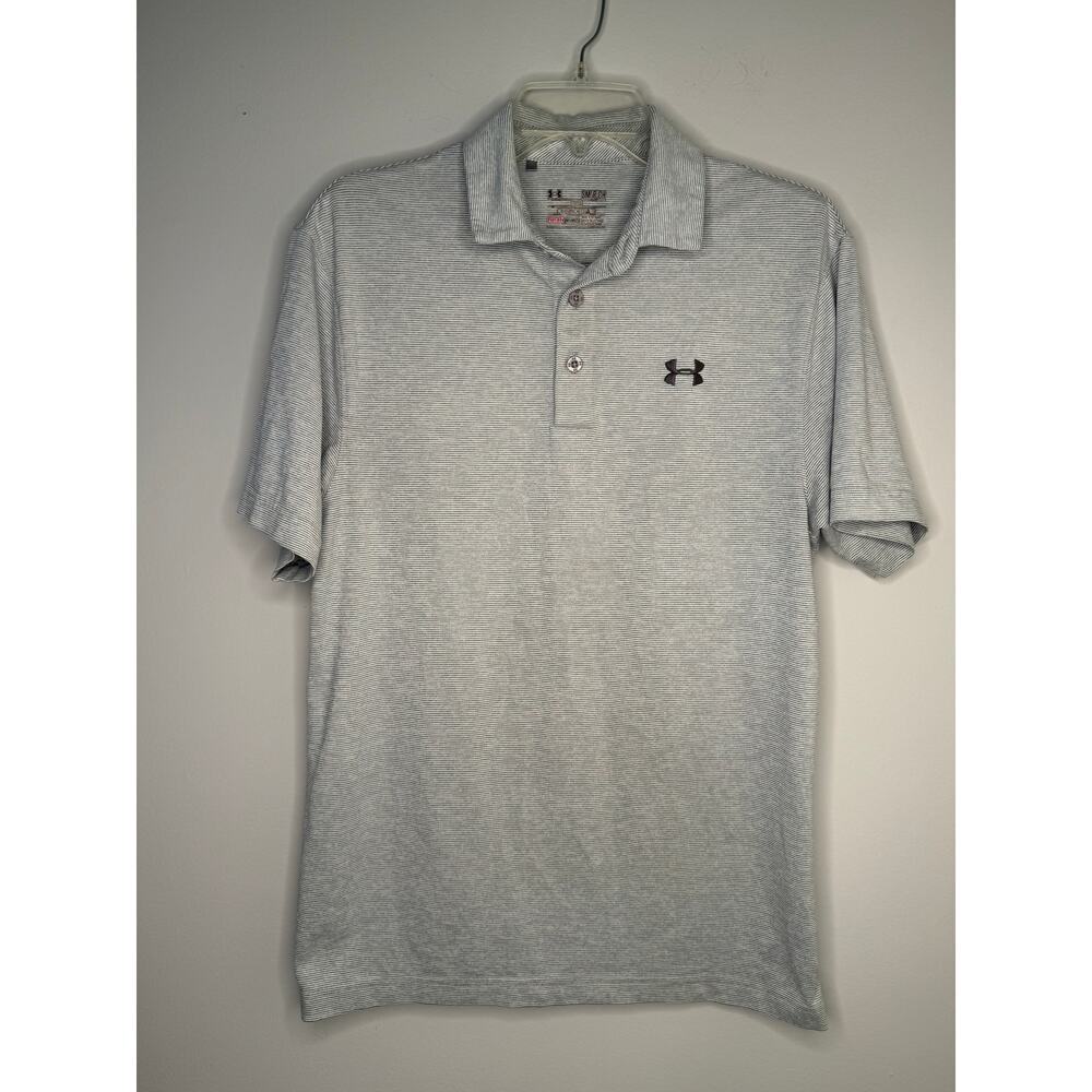 Under Armour Heatgear Men's Light Gray Striped Golf Polo Sz S Loose Style EUC